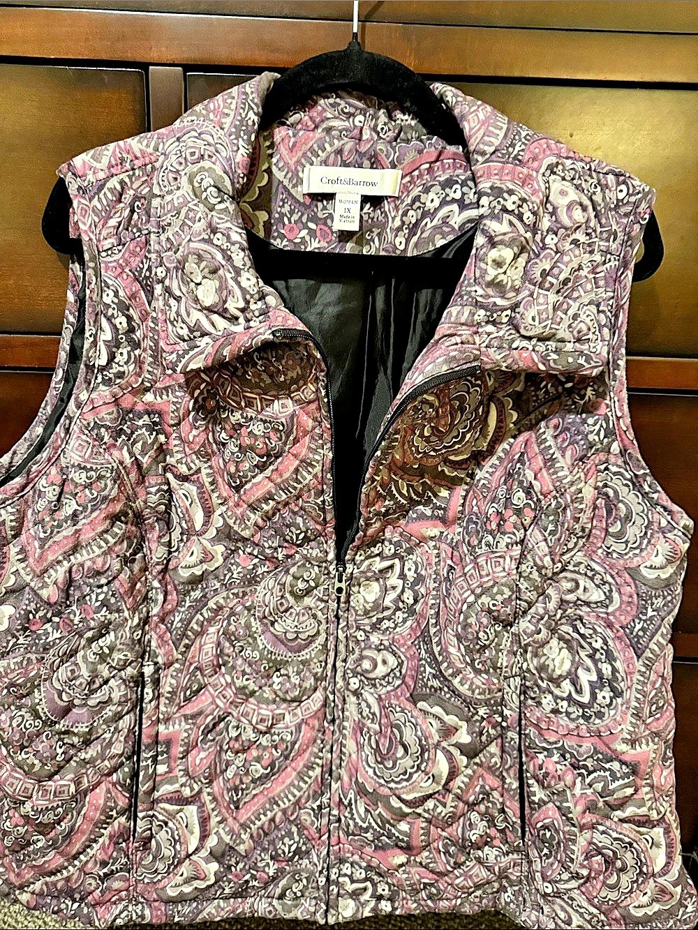 Croft & Barrow Paisley Puffer Vest in Purple & Pink Size XL